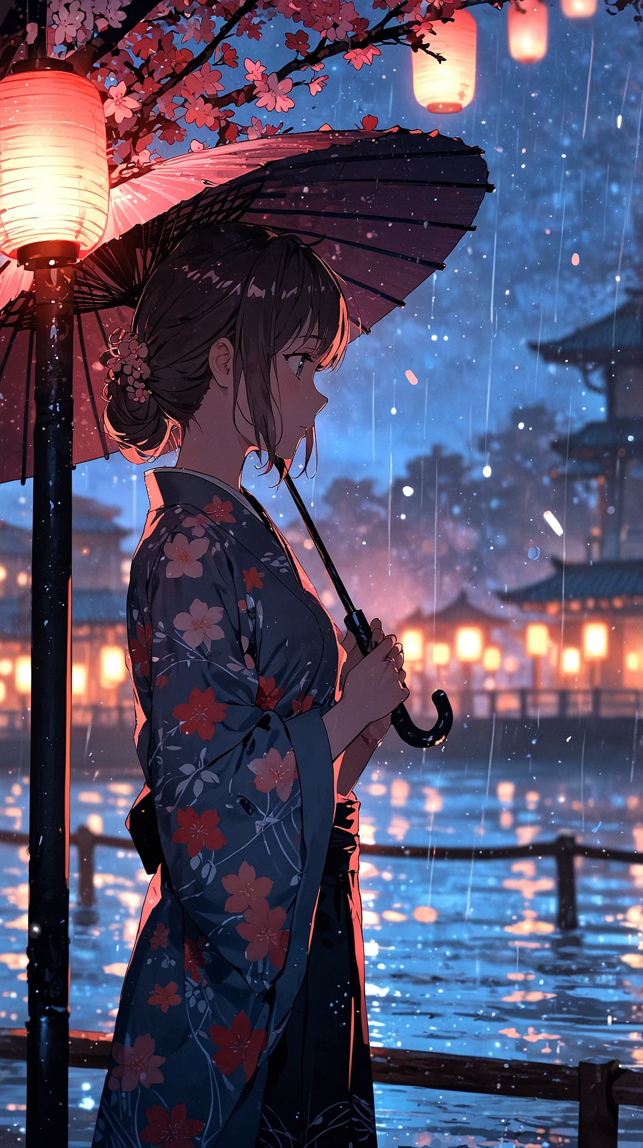 Serene Lantern Stroll – Tranquil Anime Night Wallpaper anime wallpaper