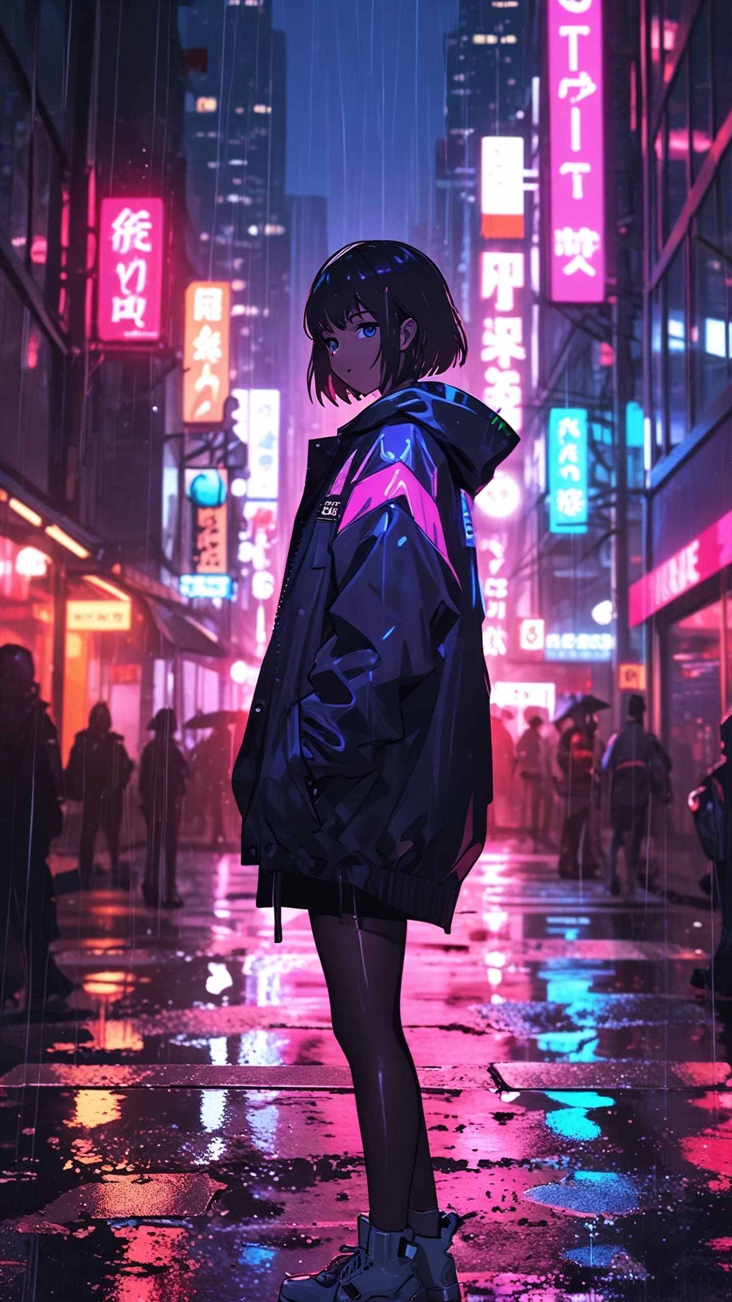 Rainy Neon Nights – Cyberpunk Anime City Wallpaper anime wallpaper